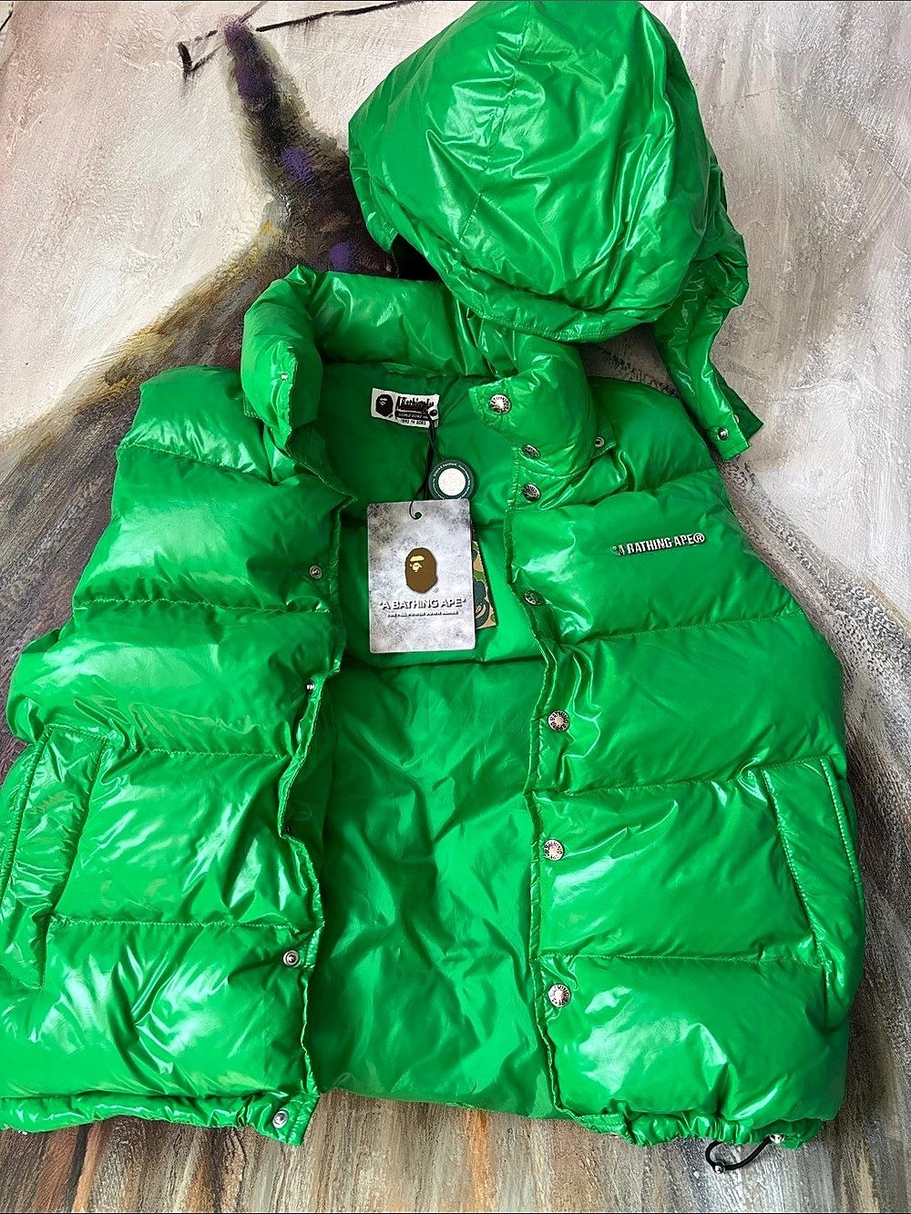 A Bathing Ape 700 Fill Power Down Puffer Vest Green Medium